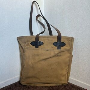 Vintage Filson Rugged Canvas Twill Leather Travel Open Tote Bag Made In USA